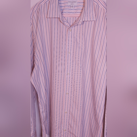 Banana Republic Men's Long-Sleeve Dress Shirt Size XL Stripes Blue White Orange - Picture 4 of 13